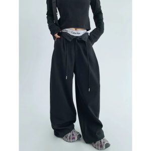 Drawstring Pleated Wide-Leg Pants