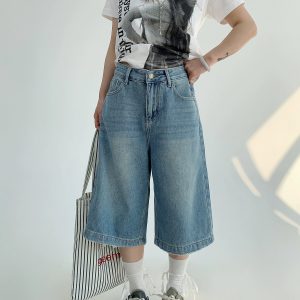 Loose Cropped Wide-Leg Denim Pants